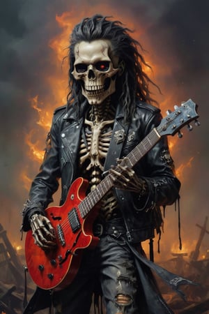 A chillingly cool, heavy metal zombie, decorated with symbols of rebellion and darkness, a skull with solid hair and twisted metal,dangling torn ears,
ribs protruding from the abdomen, flames burning in the skeleton's eye sockets, an undead rocker with a sharp guitar in his hand And wearing a leather jacket, the realm of the living and the dead is a symphony of chaos and rebellion.
PUSHEAD,Watercolor.,h4l0w3n5l0w5tyl3DonMD4rk