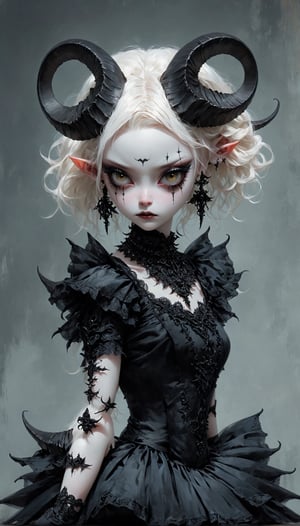 (masterful), ((ballet dancer)),((full body)),
albino demon little queen, (long intricate horns), a sister clad in gothic punk attire,Visualize a gothic-style ballet dancer, clad in an elaborate ensemble that merges the elegance of traditional ballet dancer,attire,wearing a black tutu,DonM1i1McQu1r3XL,nocturne,ct-niji2