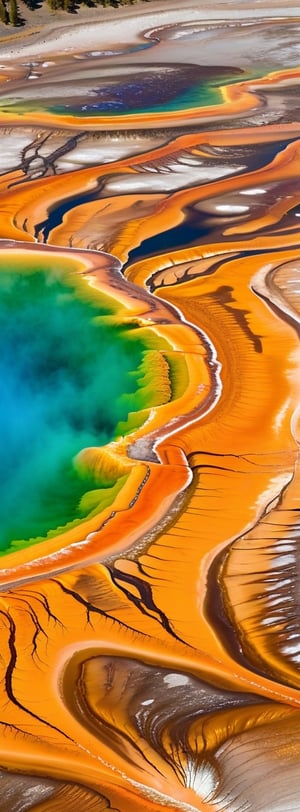 Grand Prismatic Spring,spouting up water
 erupting with vibrant hues of water. This iconic natural wonder in Yellowstone National Park dazzles the senses with its kaleidoscope of colors, ranging from vivid blues and greens to fiery oranges and reds. As the water gushes forth from the earth, it creates a mesmerizing display of beauty and power, casting shimmering reflections in the sunlight,ye11owst0ne