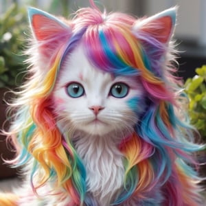Cute kitten, long-haired, 7-colored hair cat, candy-colored body hair,Rainbow haired girl 