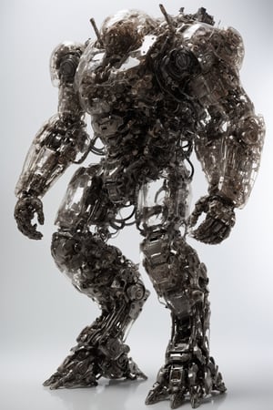 real robot figure,Giant humanoid Machine, adorned with transparent body parts, revealing the intricate machinery inside, giant robotic weapon, smooth and angular design despite transparent parts, pulsating energy and intricate circuitry visible through transparent body parts.,robot, mechanical arms,Glass Elements,Clear Glass Skin,action figure,anime figure,DonMSt34mPXL