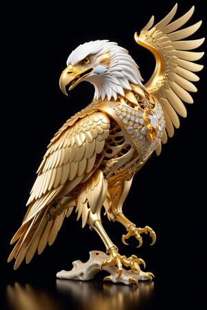 "Generate an image using StyleGAN of eagle bones gleaming in radiant gold. Envision the detailed skeletal structure of an eagle transformed into a dazzling and ethereal golden hue, capturing the majestic essence of these magnificent creatures. Optimize for a visually captivating composition that presents eagle bones in a surreal and enchanting display of golden brilliance through StyleGAN."