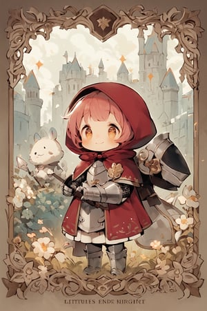 Little Red Riding Hood,adorable illustration of a cute knight inspired by Little Red Riding Hood,Picture the knight wearing charming armor with pastel colors and whimsical details. Describe the knight's demeanor as gentle and kind, with a warm smile and sparkling eyes. Capture the essence of bravery and innocence as the cute knight embarks on their noble quest, perhaps accompanied by a friendly animal companion.,kawaii knight