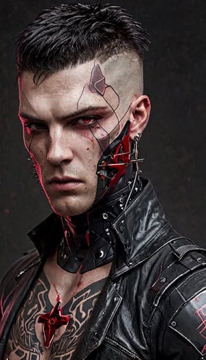 1man,High tech cybernetic vampire, detail, high detail,short hair, vampire with bloody crimson dagger,((briar pattern tattoo on amount:1.4)), jet black armor, red spikes, red blood, crimson blood, 2077, cyberpunk, zavy-cbrpnk, faceplate,cyborg,valkyrie,artwen