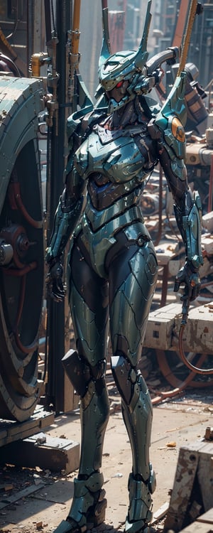 (masterpiece, top quality, best quality, official art, aesthetic:1.2), (1girl:1.2),  Green armored evangelion mecha, (mechanical machine arms:1.2),  glass mask helmet with mechanical horn antenna,  shiny eyes  wide shoulder pad armor,  synthetic leg with nanofiber muscle, finely detailled,  profesional lighting,  physically-based rendering,  UE5,  16K,  highly detailed,  best quality, ink,mecha musume, Crisp image, extremely detailed, sci-fi, fantasy, Clear, high resolution, 8k resolution , futuristic, hyperrealistic, More Detail