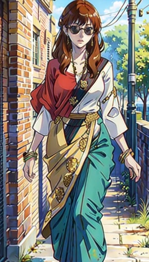 beautiful young redhead woman, wearing sunglasses, hyper-detailed, Realistic,1girl
,sari,anime