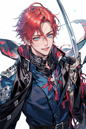 boy, red_hair, light_blue_eye, happy_face, swordsman,AOTSalute,1boy,male, flight