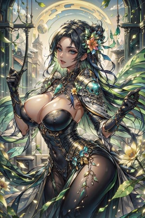 8k, (absurdres, highres, ultra detailed), (1lady), Big boobs:1.2, curvy, sexy, ((best quality)), ((masterpiece)) Moon, Luna, Goddess, Flower,shennongshi,DonMF41ryW1ng5