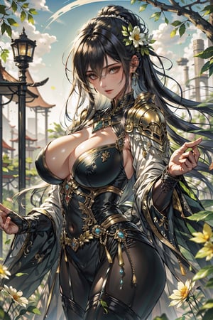 8k, (absurdres, highres, ultra detailed), (1lady), Big boobs:1.2, curvy, sexy, ((best quality)), ((masterpiece)) Moon, Luna, Goddess, Flower,shennongshi