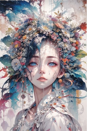 8k, (absurdres, highres, ultra detailed), (1lady:1.3), a close up of a woman's face surrounded by flowers, stunning anime face portrait, cgsociety 9, beautiful anime portrait, detailed portrait of anime girl, 🌺 cgsociety, gorgeous digital art, girl in flowers, blue flowers, wlop painting style, with frozen flowers around her, stunning cgsociety, portrait anime girl, art of wlop, beautiful anime style,midjourney,CLOUD