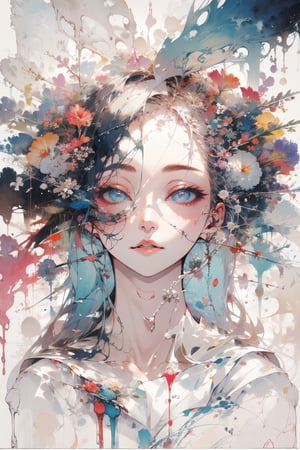 8k, (absurdres, highres, ultra detailed), (1lady:1.3), a close up of a woman's face surrounded by flowers, stunning anime face portrait, cgsociety 9, beautiful anime portrait, detailed portrait of anime girl, 🌺 cgsociety, gorgeous digital art, girl in flowers, blue flowers, wlop painting style, with frozen flowers around her, stunning cgsociety, portrait anime girl, art of wlop, beautiful anime style,midjourney,CLOUD