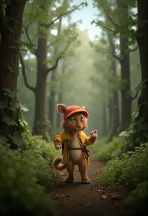 A whimsical CGI 3D animation visual:1 YOUNG IN FOREST, 9 YEARS OLD