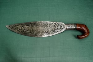 The blade of the barong sword is typically curved and single-edged. It is usually about 2 feet long and 2 inches wide at the widest point. The blade is often sharpened on both sides, but it can also be sharpened on just one side. The blade is made of steel or iron, and it is often decorated with filigree or other designs. The handle of the barong sword is made of wood or ivory. It is often wrapped in leather or cloth. The handle is about 10 inches long and 2 inches wide. It has a grip that is comfortable to hold, and it is often decorated with intricate carvings.