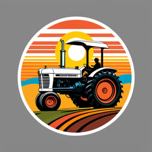 T-shirt design: vintage style farm tractor with sunset on white background, in the style of circular shapes, autopunk, striped painting, flickr, retrofuturism, logo, 8k,T shirt design,TshirtDesignAF