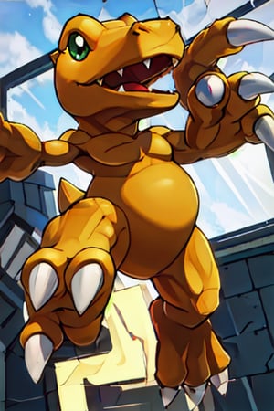 masterpiece, 8K, best quality, agumon, in good physical shape,