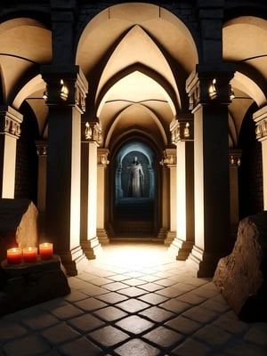 masterpiece, best quality, ultra quality, detailed, majestic, create fantasy dark underground catacombs