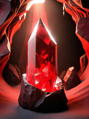 masterpiece, best quality, ultra quality, create fantasy red glowing crystal in a dark cave, minimalistic, simple, majestic,