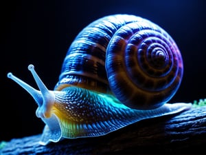 best quality, masterpiece, 8k, ultra detailed, ultra realistic, toxic snail glowing in blacklight, cinematic, Movie Still, high resolution, hyperrealistic photography, photorealistic, professional photography