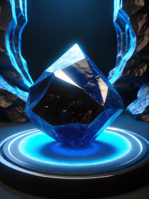 masterpiece, best quality, ultra quality, create fantasy blue magic ore, minimalistic, simple, majestic, in dark cave, levitating, slightly glowing