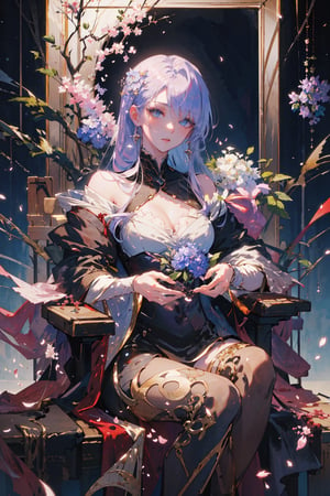 8k, (absurdres, highres, ultra detailed), (1lady:1.3), a close up of a woman's face surrounded by flowers, stunning anime face portrait, cgsociety 9, beautiful anime portrait, detailed portrait of anime girl, 🌺 cgsociety, gorgeous digital art, girl in flowers, blue flowers, wlop painting style, with frozen flowers around her, stunning cgsociety, portrait anime girl, art of wlop, beautiful anime style,midjourney,CLOUD