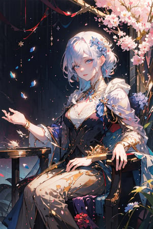 8k, (absurdres, highres, ultra detailed), (1lady:1.3), a close up of a woman's face surrounded by flowers, stunning anime face portrait, cgsociety 9, beautiful anime portrait, detailed portrait of anime girl, 🌺 cgsociety, gorgeous digital art, girl in flowers, blue flowers, wlop painting style, with frozen flowers around her, stunning cgsociety, portrait anime girl, art of wlop, beautiful anime style,midjourney,CLOUD