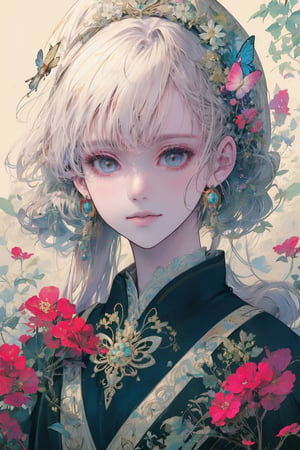 8k, (absurdres, highres, ultra detailed), (1lady),there is a innocent smile girl with butterflies on her head and a butterfly in her hair, stunning anime face portrait, beautiful anime portrait, detailed anime soft face, beautiful anime art style, beautiful anime style, anime nature, cgsociety 9, pinterest anime, digital anime art, anime fantasy artwork, flowers and butterflies, realistic anime art style, realistic anime artstyle, starry_hair, cute, Circle, shiny_skin, shiny_hair, ,High detailed ,Circle,blurry_light_background