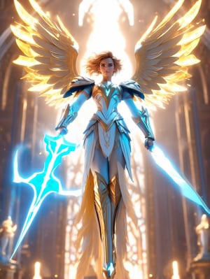 an image of an angel in the sky, unreal engine render + a goddess, taylor swift as a heavenly angel, unreal engine render saint seiya, goddess of light, elven angel meditating in space, infinite angelic wings, tron angel, wings made of light, angelic wings on her back, square enix cinematic art, tall female angel, emma watson as an angelwith thop thunderbolt hammer, lightning ⚡ hammer, 