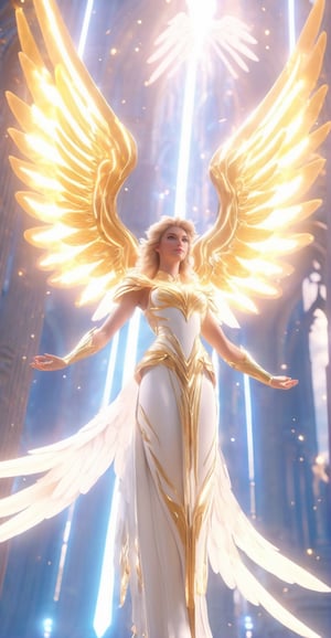 an image of an angel in the sky, unreal engine render + a goddess, taylor swift as a heavenly angel, unreal engine render saint seiya, goddess of light, elven angel meditating in space, infinite angelic wings, tron angel, wings made of light, angelic wings on her back, square enix cinematic art, tall female angel, emma watson as an angel
