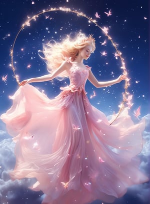 a woman in a pink dress flying through the air, magical fairy floating in space, fairy cgsociety, very beautiful fantasy art, stunning 3d render of a fairy, astral fairy, beautiful fantasy art, beautiful fantasy maiden, beautiful fantasy painting, fairy magnificent, beautiful fairie, beautiful fairy, the fairy queen, faerie, fairy aesthetics, fantasy beautiful,4nime style