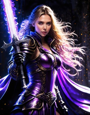 a purple flame women in armor holding a sword in front of a window, dark sword in ares's hand, full portrait of magical knight, holy sword in his hands, epic light novel art cover, japanese light novel cover, gothic knight, fallen knight, glowing sword in hand, beautiful sword, god king of ai art, light novel cover art, comic book arzach style, 32k, , , , 
Negative prompt: bad_picturesm, badhandsv5-neg, badhandv4, EasyNegative, easynegative, ng_deepnegative_v1_75t, verybadimagenegative_v1.3, (worst quality:2), (low quality:2), (normal quality:2), lowres, ((monochrome)), ((grayscale)), watermark, bag, handbag, backpack
,elizabeth olsen