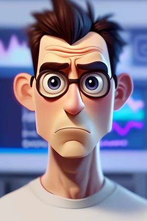 a man, portrait, upper body, pixar style , with a blurry FOREX background 