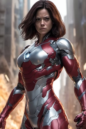ironwoman,  mark 2 suit, , high_resolution, high detail, realistic, ultra real, big boobs, female body shape,alita battle angel weapon, fighting pose,