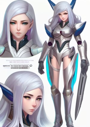 (1girl, silver hair, long hair, stoic expression) (digital) (in detailed armory, (Pajamas )) , best quality,     (aeldari, pointed ears, armor)  (armor inspired by Transformers)