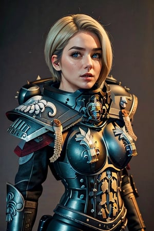 ((Masterpiece, best quality,edgQuality)),solo,1girl,edgAdepta, looking at viewer, short hair, blonde hair, upper body, lips, realistic ,wearing edgAdepta,power armor,shoulder armor,skull emblem ,EDGADEPTA,ChiriMaina