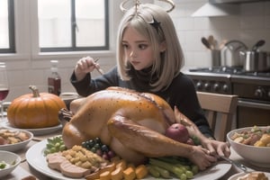 Paimon preparing to eat a massive Thanksgiving Turkey