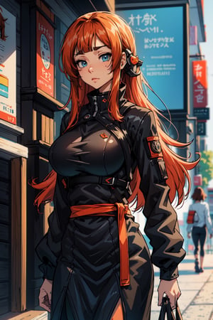 Location: (Day), very detailed background,

clothes: urban techwear,

hair & face: bangs, (brown hair:0.7),hair_ornament, long hair, slit pupils, perfect eyes, (beautiful_face:1.5), Beautiful Nose, blue eyes,

role lock: 1 girl,Solo, Manga,mature female, Beautiful character design, lustrous skin, expression: looking at viewer, (innocent_big_eyes:1.0), 

quality: official art, extremely detailed CG unity 8k wallpaper, perfect lighting, Colorful, Bright_Front_face_Lighting, (masterpiece:1.0),(best_quality:1.0), ultra high res,4K,ultra-detailed, photography, 8K, HDR, highres, absurdres :1.2 , Kodak portra 400, film grain, blurry background, bokeh:1.2, lens flare, (vibrant_color:1.2) , 

body: (Beautiful,big_Breasts:1.2), (beautiful_face:1.5),(narrow_waist), Beautiful long legs, Beautiful Finger, 