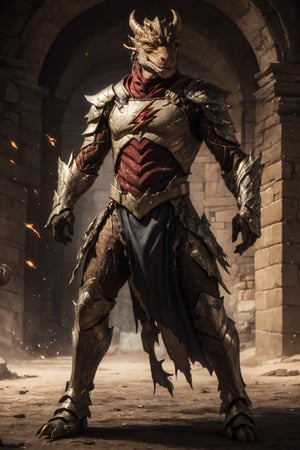 the flash DnD fantasy realist, the flash in medieval fantasy dragon armor, (dragonborn armor 1.2) perfecteyes , best quality, perfect body, perfect anatomi, full body shot, a Hi-Tech , 8k , broken and skretched and ripped armor suit, ((dynamic stand)) medieval castle in far