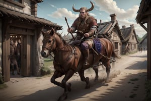 highres, (((masterpiece))), ultra detailed, (((viking men, mounted on horse))), (((running away from village))), surreal landscapes, braided hairstyle, cold colors, pale skin, (((background viking village)))