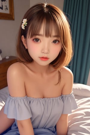 (8k, best quality, masterpiece, ultra high res, highly detail face:1.3), portrait, beautiful, kawaii, girl nude in badroom, 