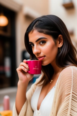 (((1girl))), beautiful Sicilian girl, 22 years old, traditional and elegant, drinking coffee at a coffeeshop, wearing a white laced blouse, RAW photo, subject, (candy apple lipgloss:1.1) (highly detailed skin:1.4), (highly detailed brown eyes:1.4), (photorealism:1.4),  perfect hands:1.4, normal fingernails:1.4, (natural-looking skin:1.4), 8k uhd, dslr, high quality, film grain, Fujifilm XT3 and Nikon D5, 50mm.