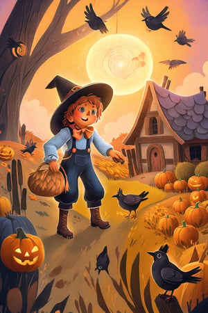 a spooky farm, scarecrow, full body, perfect face, detailed eyes, highly detailed, surround the scarecrow with a swirling flock of crows, farmhouse complex background, hyper-realistic masterpiece, character design, volumetric lighting, fairy lights, intricate detail, ultra-realistic, hdr. best quality, perfect detailed, ultra sharp focus,
