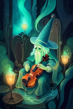 a haunting and ethereal digital painting of a ghostly figure playing a melancholic melody on a violin, surrounded by an enchanted audience entranced by the music, oblivious to the dark and eerie surroundings. The ghostly figure is partially transparent, emitting a soft glow, with flowing ethereal robes. The violin is intricately detailed, with delicate strings and a weathered appearance. The composition is dynamic and atmospheric, with muted colors and dramatic lighting, evoking a sense of mystery and foreboding. Inspired by the works of classical painters like Caspar David Friedrich and J.M.W. Turner, this artwork captures the captivating and haunting nature of the scene. Created using digital painting techniques in Photoshop and rendered with realistic textures and lighting effects for a stunning and immersive visual experience.