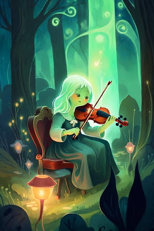 a haunting and ethereal digital painting of a ghostly figure playing a melancholic melody on a violin, surrounded by an enchanted audience entranced by the music, oblivious to the dark and eerie surroundings. The ghostly figure is partially transparent, emitting a soft glow, with flowing ethereal robes. The violin is intricately detailed, with delicate strings and a weathered appearance. The composition is dynamic and atmospheric, with muted colors and dramatic lighting, evoking a sense of mystery and foreboding. Inspired by the works of classical painters like Caspar David Friedrich and J.M.W. Turner, this artwork captures the captivating and haunting nature of the scene. Created using digital painting techniques in Photoshop and rendered with realistic textures and lighting effects for a stunning and immersive visual experience.