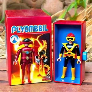 Cyclobil: Combining Phoenix-Force Cyclops with Playmobil, this action-figure beams ruby lasers:0.5 encased in fire-proof playmobil box:0.6 which cannot contain Phoenix fire:0.3, awe_toys,