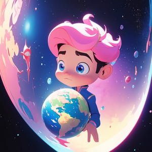super cute Little Prince (Saint-ExsperY) STANDING ON HIS MICRO SPHERIC PLANET, 3D, cute cartoon style, colorful, very clear, very creative, beautiful, 3d childish cute cartoon style:1.3, exceptional cute lITTLE pRINCE anatomy,  incredibly absurdres, break, (ultra quality, high quality, best quality, exceptional quality, new, newest, best aesthetic, original, outstanding, exceptional), epic cute, cute details, intricate cute detailed texture materials, BEAUTIFUL DEEP SPACE IN T HE VERY BACKGROUND:1.4, PERFECT SCALING, PERFECT GEOMTRY, PERFECT PERSPECTIVE, VERY PASTEL, 