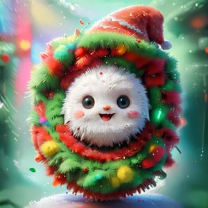 christmas theme towel-textured blurry background, colorful plastic circle moldure in the center with a very very very very very very very very cute 3d toy_face of a random fluffy Santa christmas critter inside of that spheric mold, christmas vibe, fun, happyness, joy, colored, childish, very very very very cute, the happiest color tones, Santa would approve it, very optimistic vibe, ral-chrcrts, 3d rendering, highquality super fun physics-based professional entertaining rendering, very cute-detailed, very fluffy critters, ,<lora:659095807385103906:1.0>