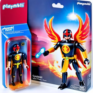 Cyclobil: Combining Phoenix-Force Cyclops with Playmobil, this action-figure beams ruby lasers:0.5 encased in fire-proof playmobil box:0.6 which cannot contain Phoenix fire:0.3, awe_toys,