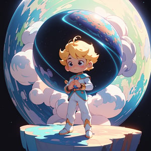 super cute Little Prince (Saint-ExsperY) STANDING ON HIS MICRO SPHERIC PLANET, 3D, cute cartoon style, colorful, very clear, very creative, beautiful, 3d childish cute cartoon style:1.3, exceptional cute lITTLE pRINCE anatomy,  incredibly absurdres, break, (ultra quality, high quality, best quality, exceptional quality, new, newest, best aesthetic, original, outstanding, exceptional), epic cute, cute details, intricate cute detailed texture materials, BEAUTIFUL DEEP SPACE IN T HE VERY BACKGROUND:1.4, PERFECT SCALING, PERFECT GEOMTRY, PERFECT PERSPECTIVE, VERY PASTEL, EXCEPTIONAL VERY WELL DRAWN REALISTIC HANDS WIH ACCURATE NUMBER OF DETAILED SMOOTH CUTE FINGERS, PERFECT PLANET GEOMETRY, LITTLE PRICE COMPOSITION MASTERPICE, cg, CGI, 