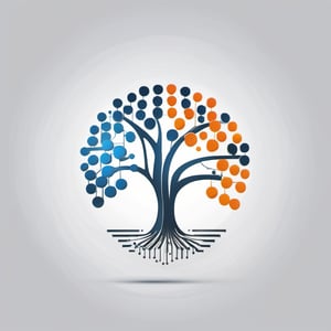 digital transformation, binary symbol, tree, information,logo design (bright color, light color),