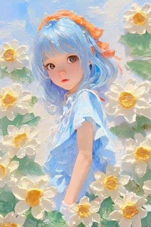 (Animation style:1.5),(1girl:1.3),solo,loli,long_hair,artistic oil painting stick,rough,(uneven),(embossment:1.2),light_blue_hair,portrait,(flower:0.3)